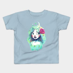 Green Moon Girl Kids T-Shirt